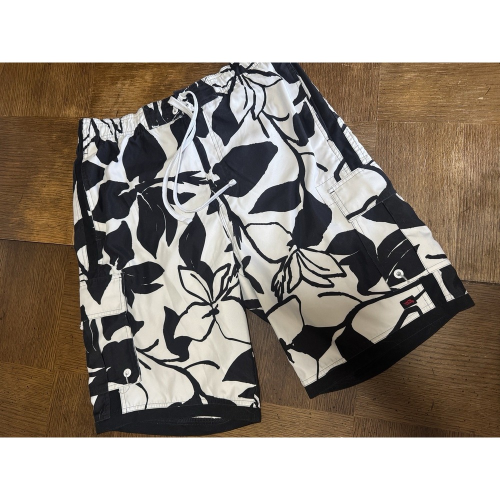 Tony Hawk Mens Size M Swim Trunks Black Floral Board Shorts Mesh Lined Tropical